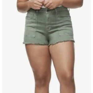 Good American The Deep Pocket Cut-Off Shorts Color Olive Green Size 16